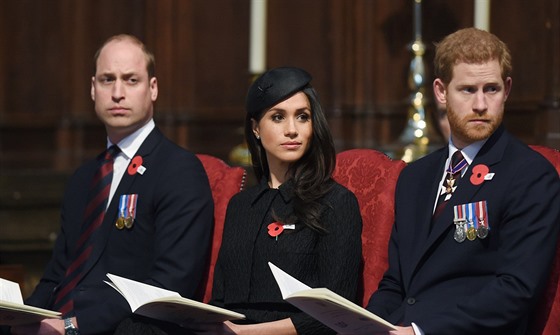 Princ William, Meghan Markle a princ Harry (Londýn, 25. dubna 2018)