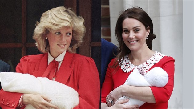 Princezna Diana v roce 1984 a vvodkyn Kate v roce 2018 pi odchodu z porodnice