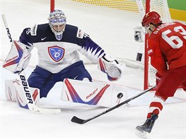 Francouzsk glman Florian Hardy zasahuje proti stele Jevgenije Dadonova z...