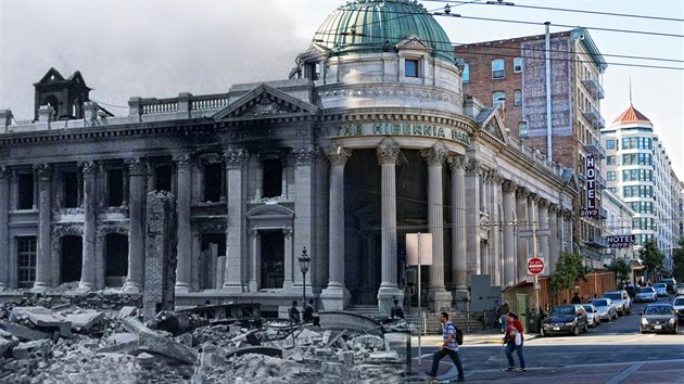 Digitln prava fotek kombinuje snmky San Francisca po zemtesen v roce 1906 s podobou msta v roce 2010.