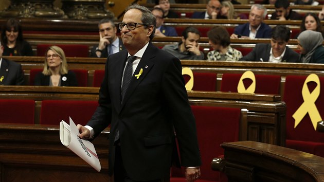 Quim Torra na zasedn katalnskho parlamentu, kde byl zvolen katalnskm premirem (14.5.2018)