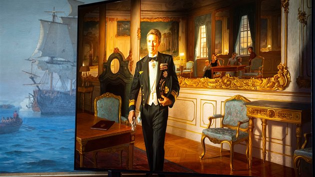 Dnsk korunn princ Frederik na novm portrtu u pleitosti jeho 50. narozenin (Hilleroed, 24. kvtna 2018)