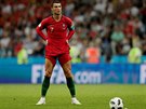 Portugalsk kapitn Cristiano Ronaldo se chyst na stelu z volnho pmho...