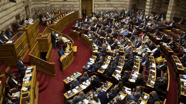 eck premir Alexis Tsipras mluv k parlamentu (14. ervna 2018).