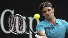Roger Federer v zápase s Nickem Kyrgiosem z Austrálie. Roger Federer v zápase s Nickem Kyrgiosem z Austrálie.