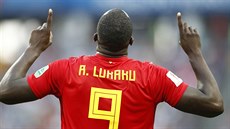 Belgický útoník Romelu Lukaku slaví na MS 2018 gól proti Panam.