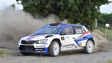 Jan Kopecký a Pavel Dresler s vozem Škoda Fabia R5 během první etapy na Rallye... Jan Kopecký a Pavel Dresler s vozem Škoda Fabia R5 během první etapy na Rallye...