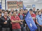 Zamstnanci Zodiacu v Plzni protestovali proti nzkm mzdm a malm pplatkm....