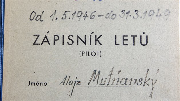 Tituln strana peliv vedench leteckch zznam pilota majora Alojze Mutanskho. V roce 1948 se v Olomouci coby leteck instruktor podlel na vcviku izraelskch pilot v rmci tajnho programu s. armdy.