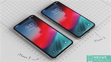 Render chystaného LCD iPhonu s 6,1palcovým panelem ve spolenosti meního...