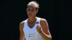 Česká tenistka Karolína Plíšková se raduje z úspěšné výměny v prvním kole... Česká tenistka Karolína Plíšková se raduje z úspěšné výměny v prvním kole...
