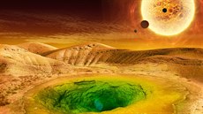Jak by mohl vypadat život na jiné planetě v představách umělce. Jak by mohl vypadat život na jiné planetě v představách umělce.