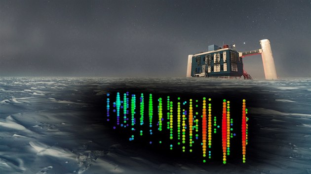 Neutrinová observatoř IceCube je umístěna v hloubkách zhruba od 1,5 do 2,5... Neutrinová observatoř IceCube je umístěna v hloubkách zhruba od 1,5 do 2,5...