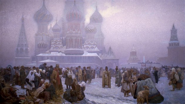 Alfons Mucha: Zruen nevolnictv na Rusi (1861), (1914, vajen tempera, olej, pltno, 610 x 810 cm)