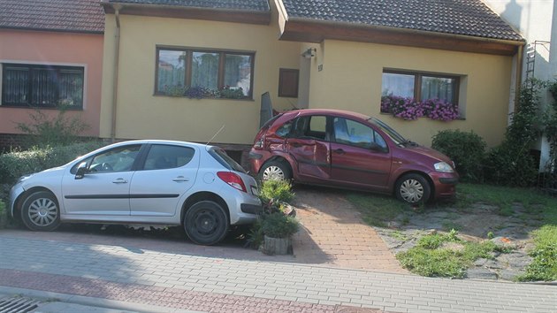 Mladk v ejkovicch nezvldl projet zatkou, narazil do zaparkovanho auta a uvzl s vozem na njezdu k domu. Test u nj odhalil marihuanu, kterou pr poil den pedtm.