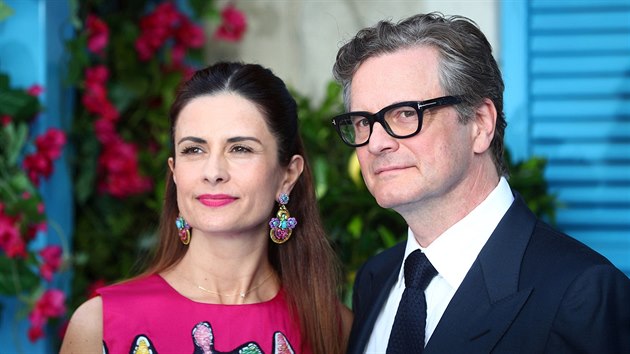Livia Giuggioli a Colin Firth na premie filmu Mamma Mia! Here We Go Again (Londn, 16. ervence 2018)