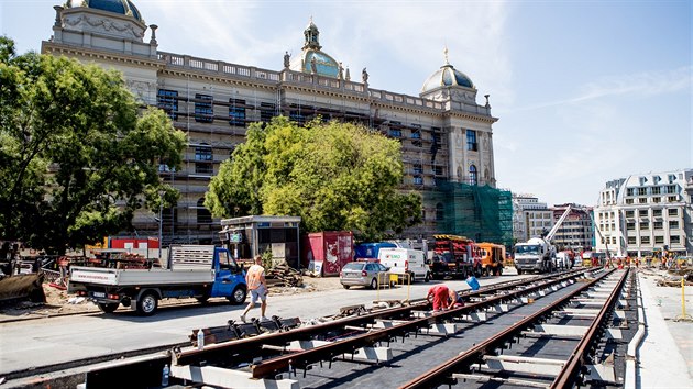 Praha, 7.8.2018, doprava, tramvaj, koleje, Národní muzeum, Václavské náměstí, Vinohradská