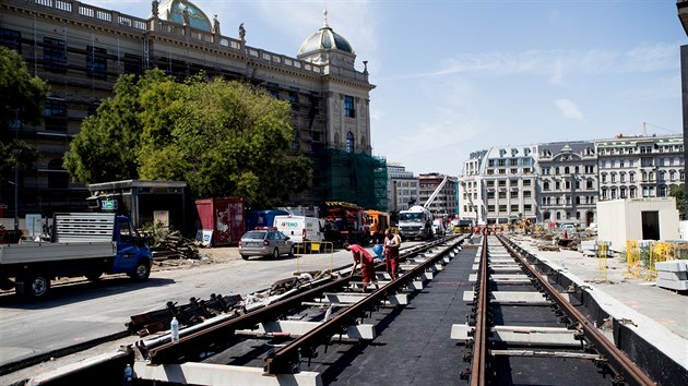 Praha, 7.8.2018, doprava, tramvaj, koleje, Národní muzeum, Václavské náměstí, Vinohradská