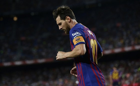 Barcelonský kapitán Lionel Messi v prbhu utkání proti Alavés.