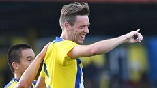 Litoměřický Michal Macháček slaví svůj gól do sítě Varnsdorfu, který znamenal... Litoměřický Michal Macháček slaví svůj gól do sítě Varnsdorfu, který znamenal...