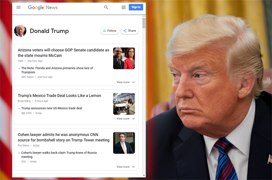 Donald Trump si stuje, e Google ve výjezdu zpráv upednostuje lánky, které...