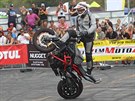 edesát motocyklových kaskadér na Czech Stunt Day pedvádlo divákm...