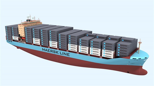 Vizualizace dvousetmetrov nkladn lodi dnsk spolenosti Maersk, vyvjen pro dopravu po Severn mosk cest.