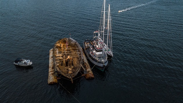 Nvrat Amundsenovy lodi Maud do domovskho pstavu Vollen v Norsku (18. 8. 2018)