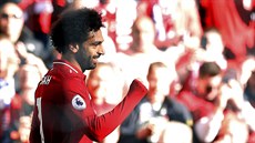 Mohamed Salah z Liverpoolu slaví vstřelení gólu do sítě Brightonu. Mohamed Salah z Liverpoolu slaví vstřelení gólu do sítě Brightonu.