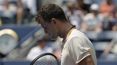 Bulhar Grigor Dimitrov slaví získaný bod proti Stanu Wawrinkovi ze výcarska v...