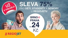 RegioJet už prodává jízdenky se 75% slevou pro studenty a seniory. RegioJet už prodává jízdenky se 75% slevou pro studenty a seniory.
