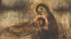 Bohuslav Reynek: Návrat / Retour, Pieta s růžemi, suchá jehla s monotypem Bohuslav Reynek: Návrat / Retour, Pieta s růžemi, suchá jehla s monotypem