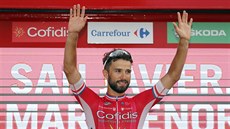 Nacer Bouhanni slaví vítězství v šesté etapě Vuelty. Nacer Bouhanni slaví vítězství v šesté etapě Vuelty.