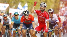 Nacer Bouhanni slaví vítězství v šesté etapě Vuelty. Nacer Bouhanni slaví vítězství v šesté etapě Vuelty.