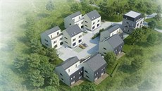 Plánovaná podoba první etapy bytového komplexu v Rožnově pod Radhoštěm. Plánovaná podoba první etapy bytového komplexu v Rožnově pod Radhoštěm.