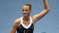 POSTUP. eská tenistka Karolína Plíková se raduje z postupu do tvrtfinále US...