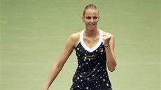 HATTRICK. eská tenistka Karolína Plíková se raduje ze svého tetího...