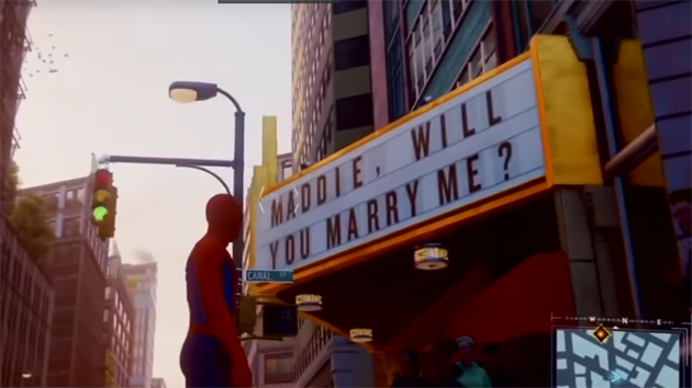 Nevydařená žádost o ruku ve hře Spider-Man. Nevydařená žádost o ruku ve hře Spider-Man.