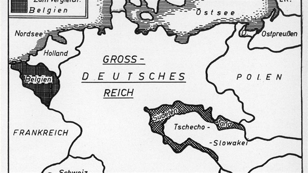 Tato mapka mla tene Gittnerovy knihy informovat o tom, jak velk byly Sudety ve srovnn s Belgi. (pevzato z knihy ber den Bhmerwald ins Sudetenland)
