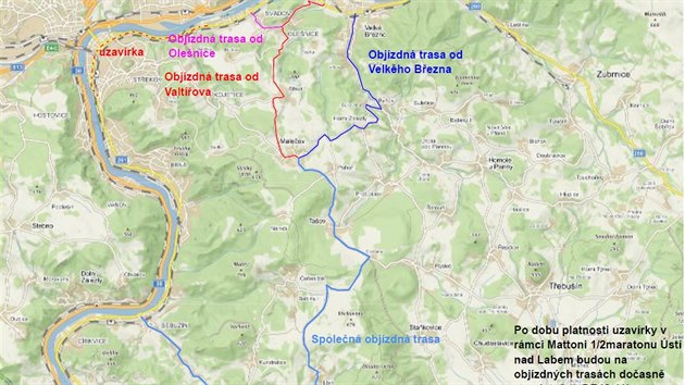 Mapa objzdn trasy pi steckm plmaratonu v sobotu 15. z.