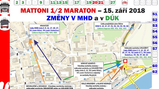 Pehled zmn mstsk dopravy bhem steckho plmaratonu v sobotu 15. z.