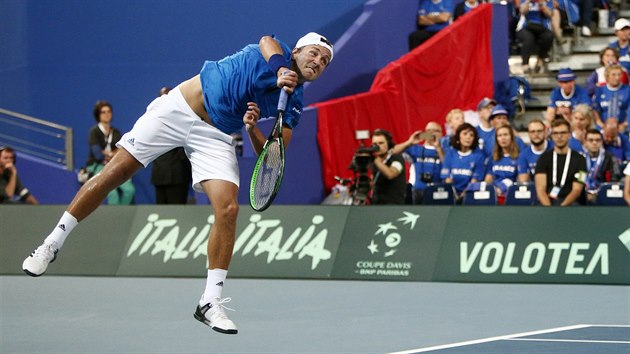 Francouzsk tenista Lucas Pouille v semifinle Davis Cupu.
