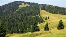 Pohoří Gorce již dýchá dalekým východem. Pohled na vrchol Turbacz a... Pohoří Gorce již dýchá dalekým východem. Pohled na vrchol Turbacz a...