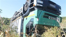 Popelářský vůz při jízdě mezi Nechvalínem a Lovčicemi na Hodonínsku skončil na... Popelářský vůz při jízdě mezi Nechvalínem a Lovčicemi na Hodonínsku skončil na...