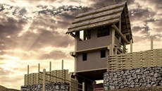 Pohled na vstupní bránu a vnitřní linii opevnění, která bude součástí... Pohled na vstupní bránu a vnitřní linii opevnění, která bude součástí...
