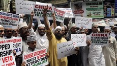 Bombaj, Indie. Protest proti útlaku muslimských Ujgur v ín (14. záí 2018)