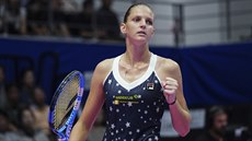 Česká tenistka Karolína Plíšková a její radost v semifinále turnaje v Tokiu Česká tenistka Karolína Plíšková a její radost v semifinále turnaje v Tokiu