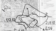 Nmecká schematická mapa zobrazující rozsah záboru umavského území jednotkami...