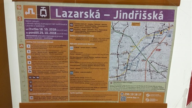 Až do 29.10.2018 je přerušen provoz tramvají v úseku Lazarská-Jindřišská.