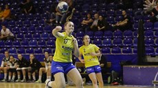 Karolína Ševčíková ze Zlína střílí na bránu v utkání proti Písku. Karolína Ševčíková ze Zlína střílí na bránu v utkání proti Písku.